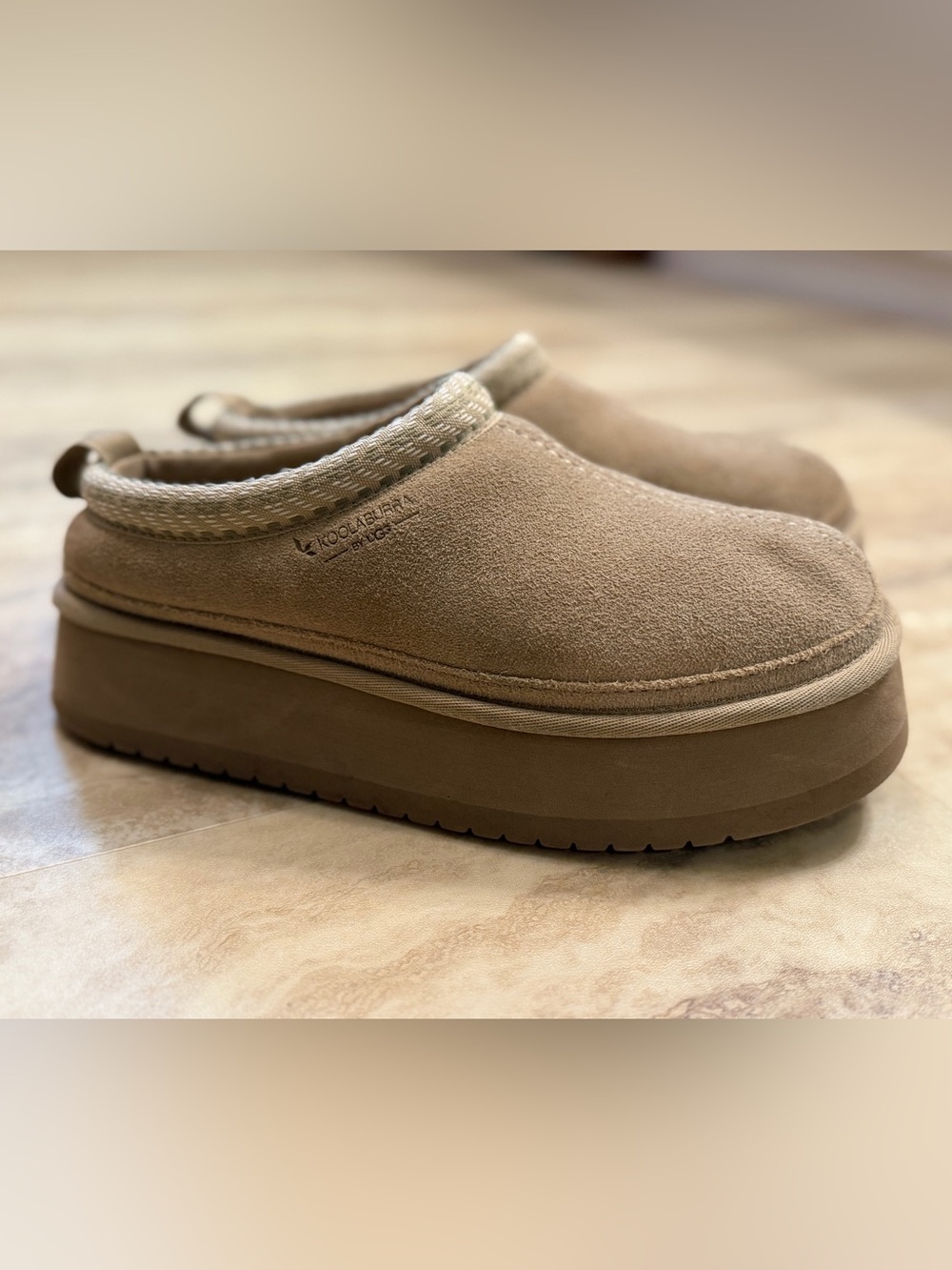 Koolaburra Tan Suede Platform Clog Mules Tasman